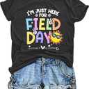 I'm Just Here for Field Day Tshirt Woman School Field Day Shirts Teacher Students T-Shirt Casual Short Sleeve Tops, Large