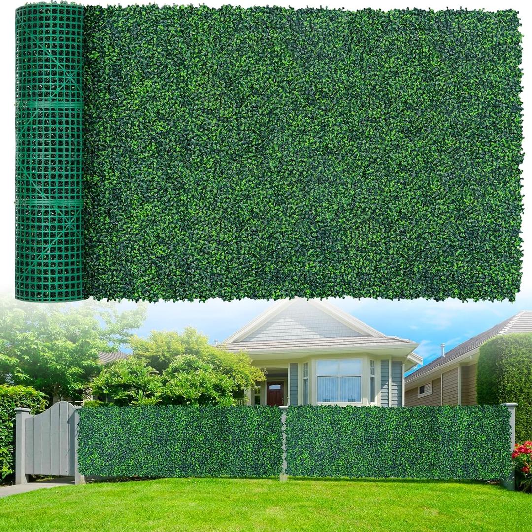 Artificial Boxwood Roll Panels,48"x 120"(40 sq.ft) UV-Anti Faux Ivy Leaves Privacy Fence Screen Grass Wall Roll Panels for Indoor Home Decor and Outdoor Garden Backyard