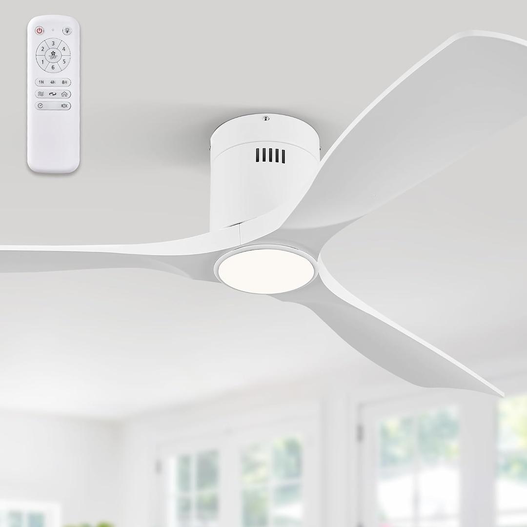 Fanbulous 52" Ceiling Fans with Lights and Remote Control,Modern Flush Mount Ceiling Fan with 3 LED Colors,Outdoor Low Profile Ceiling Fans with 6-Speeds Timer DC Motor for Bedroom Living Room Patio