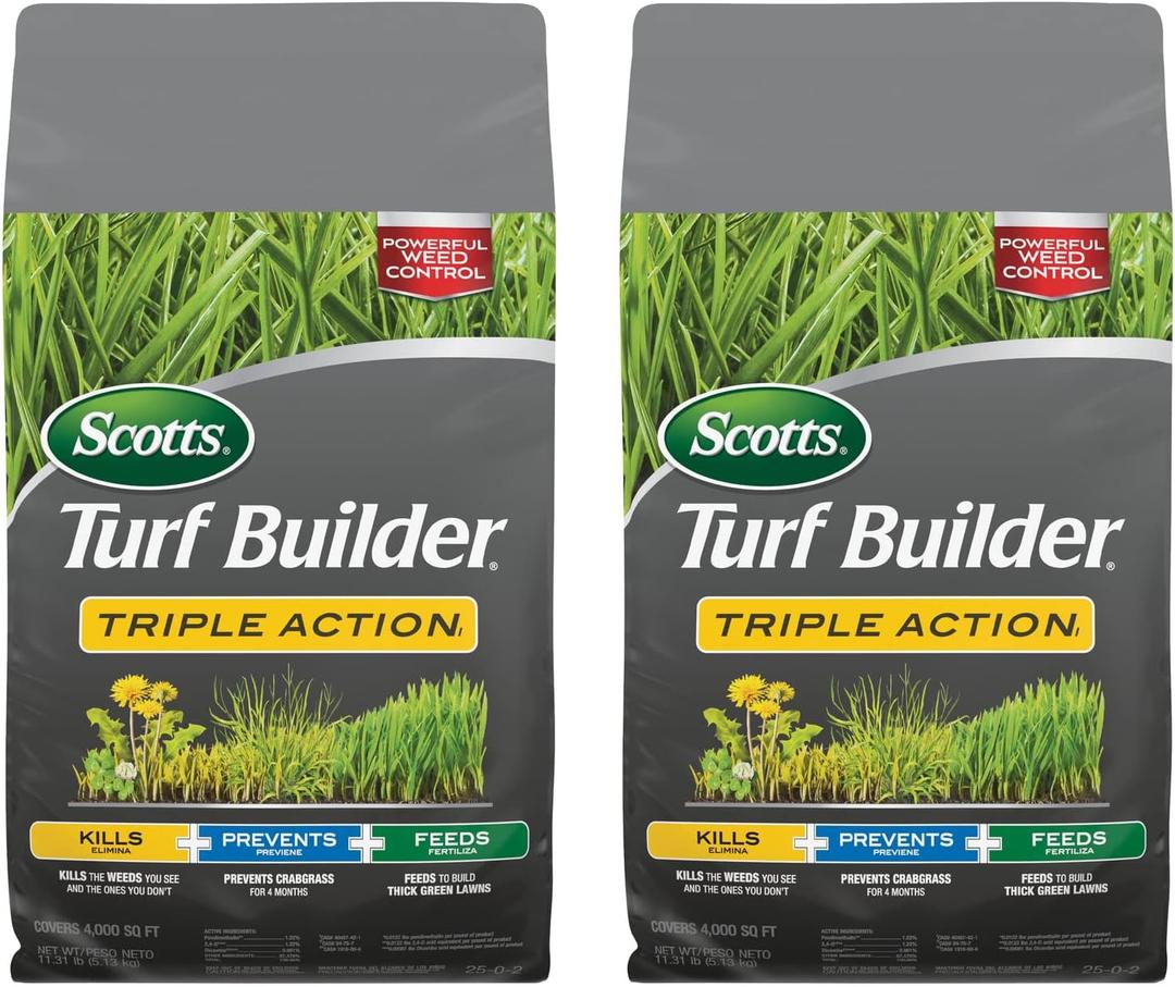 Scotts Turf Builder Triple Action1 - Weed Control, Lawn Weed Killer, Crabgrass Preventer, and Grass Fertilizer for Lawns, Covers 4,000 sq. ft., 11.31 lb. (2-Pack)