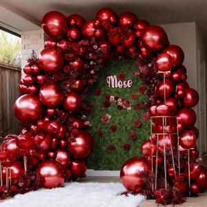 Burgundy Balloons Double Stuffed Wine Red Rose Red Balloon Arch Kit Maroon Garland Different Size For Wedding Birthday Baby Shower Anniversary Wine Party Decorations