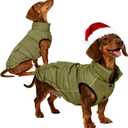 Dog Winter Puffer Jacket Waterproof, Reflective Furry Fleece Lined Dog Coats for Small Medium Dogs, Warm Snow Coat, Insulated Cold Weather Dogs Vest Jackets with Leash Hole, Olive, L (L(10-15lb, Chest:16.9"-19.3",Back:14.1"))