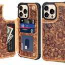 Wallet Real Leather Case Compatible with iPhone 15 Pro Max 6.7" ，Genuine Leather，Shockproof, Anti-Fall Case, Flip Cover, with Card Slot, Double Magnetic Buckle, Kickstand, Durable Brown