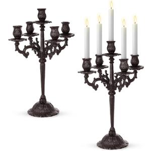Mumufy 2 Pcs 5 Arm Black Candelabra 16.7 Tall Cast Iron Candlestick Holders Vintage Gothic Candles Holder Stand Decorative Table Centerpieces for Halloween Wedding Christmas Birthday Home Party