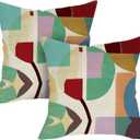 Abstract Geometric Decorative Throw Pillow Covers 18 x 18 Set of 2, Color Block Modern Artistic Porch Outdoor Home Decor, Minimalist Sofa Couch Cushion Case Housewarming Gift