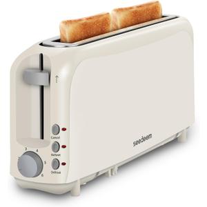 SEEDEEM 2 Slice Slim Toaster, Single 10" Long Slot Toaster Fits Bagels & Artisan Bread, 6 Shade Settings, Cancel/Reheat/Defrost, Removable Crumb Tray, Auto Shut-Off, Ivory (3.54 x 14.37 x 6.89 inches)