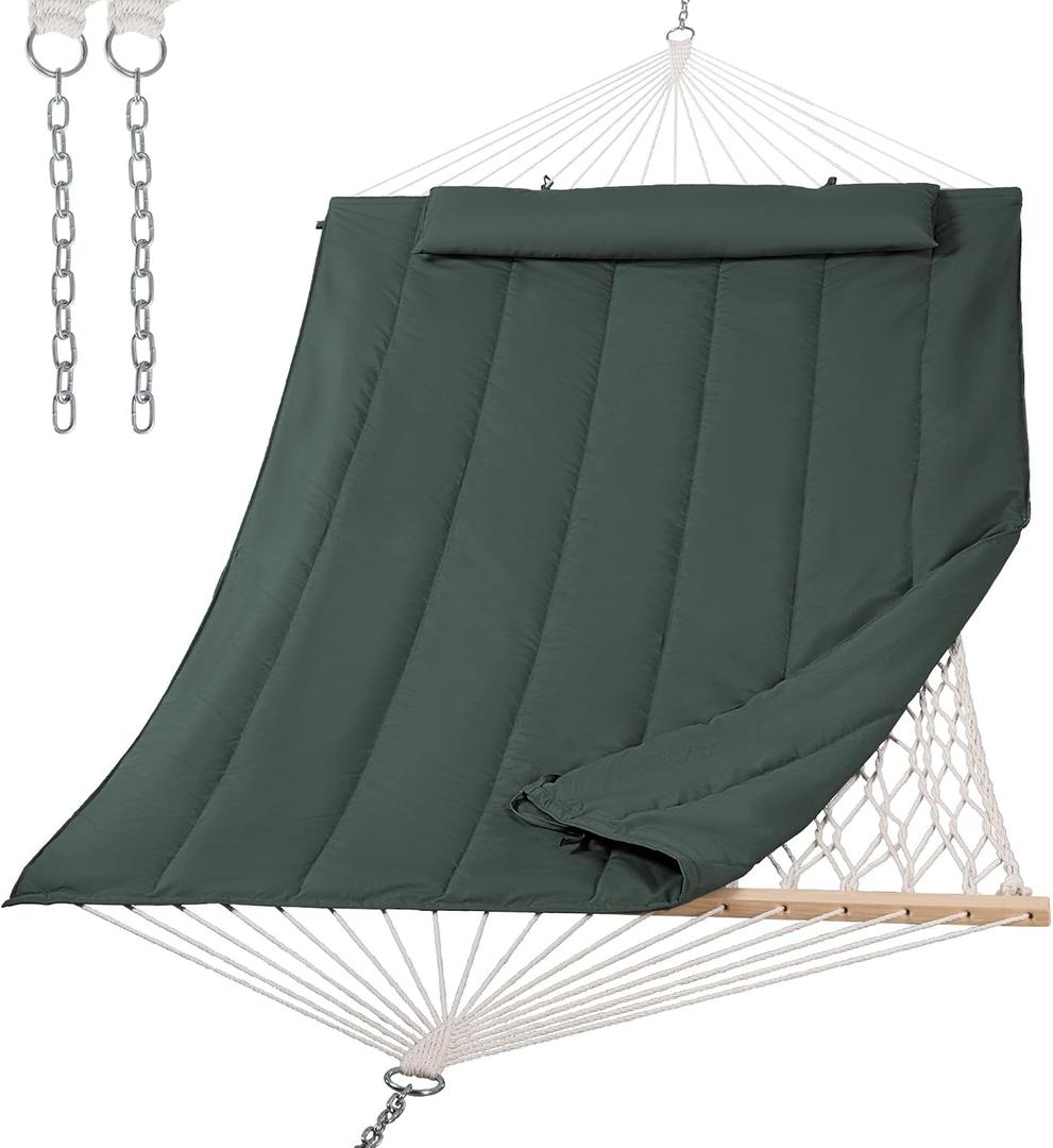 SUNCREAT Hammocks Replacement Hammock for Stand, 475 lbs Capacity, Two Person Backyard Hammock with Pad for Outside, Green Gray