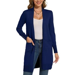Spicy Sandia Women's Long Dressy Cardigan Sweaters with Pockets Lightweight Duster Coat (Medium, Navy)