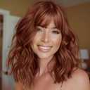 AISI HAIR Synthetic Wavy Curly Bob Wig with Bangs Burnt Orange Short Wigs for Women Synthetic Heat Resistant Bob Wigs