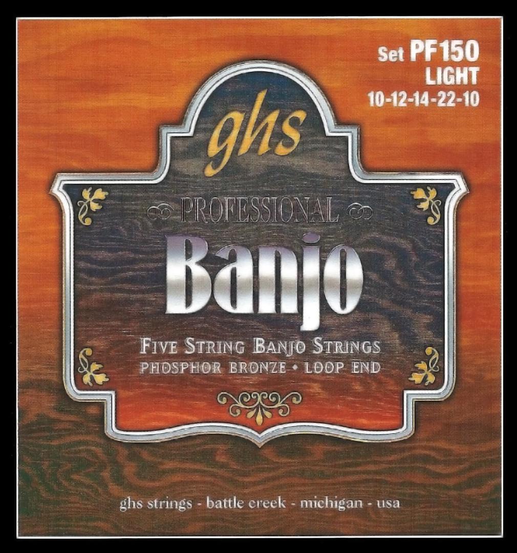 GHS Strings - 5-String Banjo Strings - Phosphor Bronze - Loop End - Light Gauge - 010-022 - Model: PF150 SET