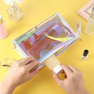 BESARME 6 Pcs Holographic Makeup Bags, Clear PVC Makeup Bag Iridescent Pouch Portable Zippered Toiletry Bag Waterproof Cosmetic Bags Stocking Stuffers for Women Girls Bathroom Vacation