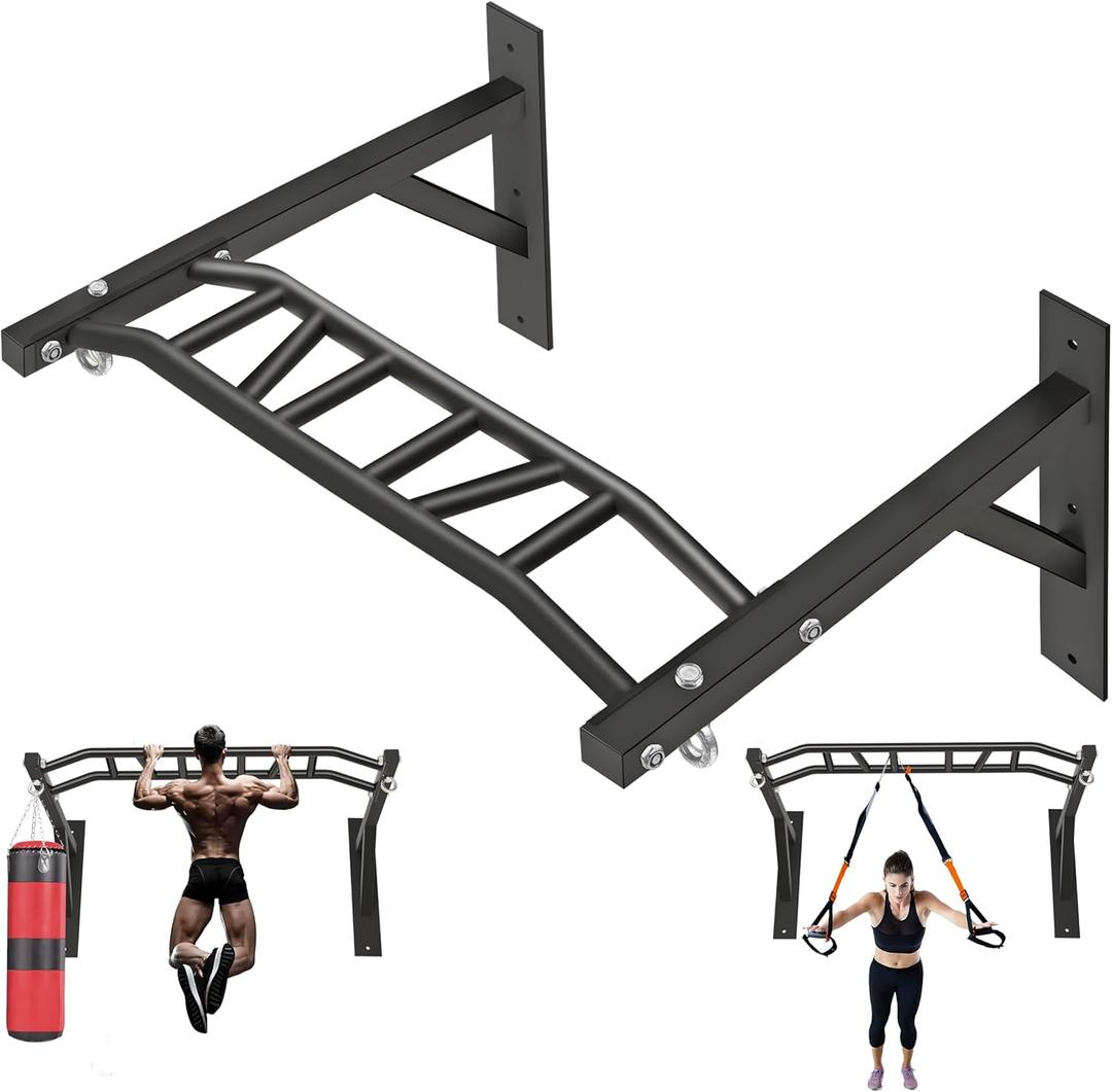 Upgraded-HWOOUSA Pull Up Bar Wall Mounted, Heavy Duty Multi Grip Bar with 14 Grip Positions, Space Saving Home Gym Equipment -Ideal for Garage, Outdoor Strength Training, Chin Up Bar, Supports to 600 Lbs