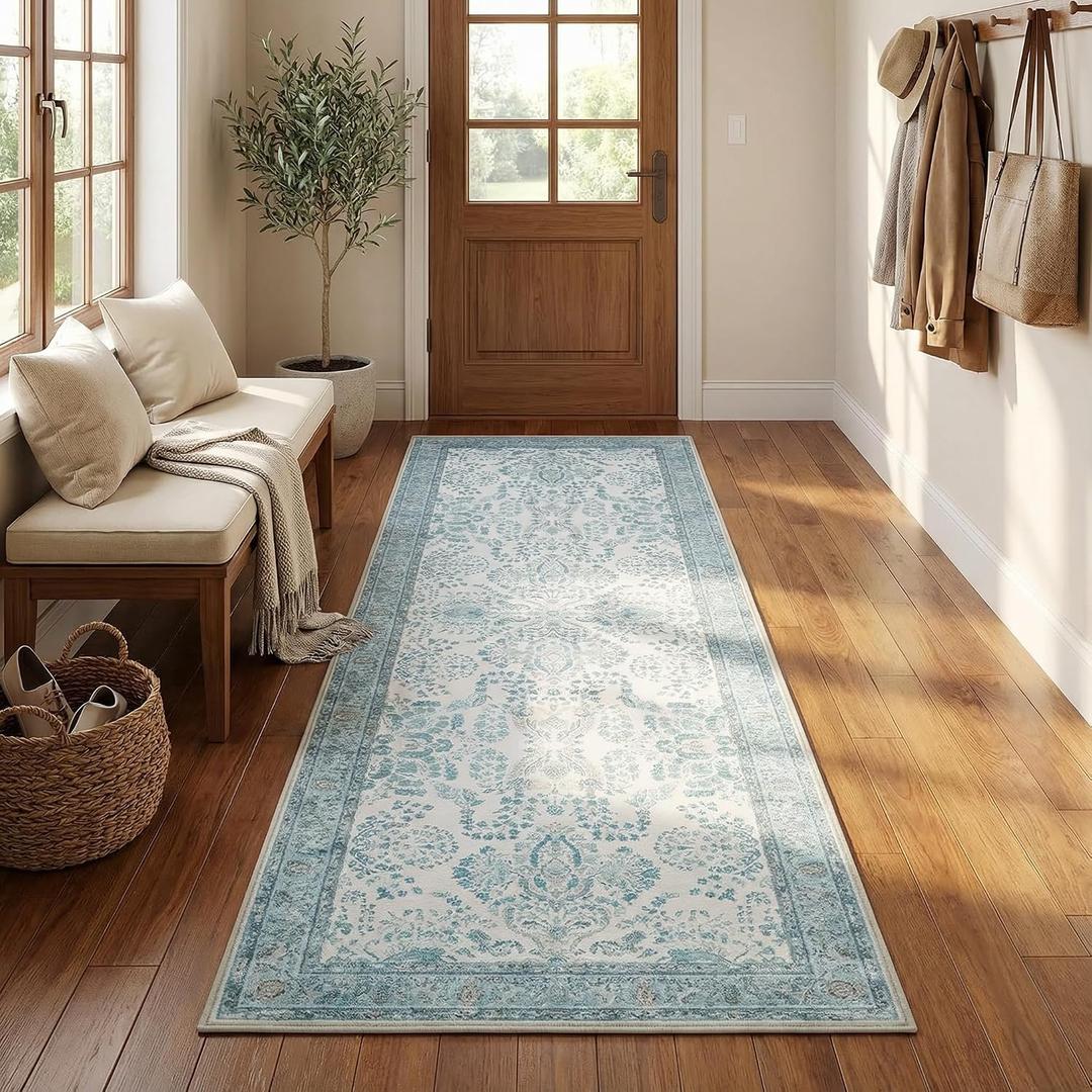 GRANNY SAYS Rug Runners for Hallways Non Slip, Washable Runner Rug for Kitchen Floor, Carpet Runner for Entryway, Laundry Room, Indoor, 2x8 Long Kitchen Rugs with Rubber Backing, Vintage Rug, Blue