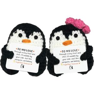Penguin Crochet Couple Gift, Cute Anniversary, Birthday & Wedding Keepsake for Him & Her, I Love You Long Distance Relationship Gifts