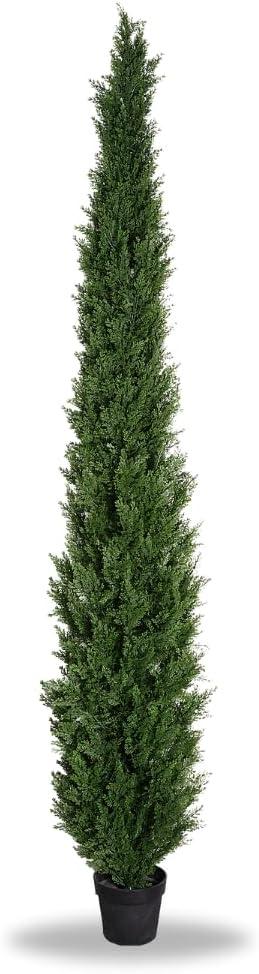 8 Feet Pre-Potted Evergreen Outdoor Artificial Cedar Tree Privacy Screen for Front Porch Decor, Outdoor Entryway Decor Fake Tree, Tall Faux Tree with UV Resistant Coating (1 Pack)