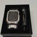 Stainless Steel Watch Band with Case Compatible with Apple Watch Series 9 8 7 (45mm), Rugged Strap with Metal Protective Bumper Cover for iWatch Bands Men (Silver)