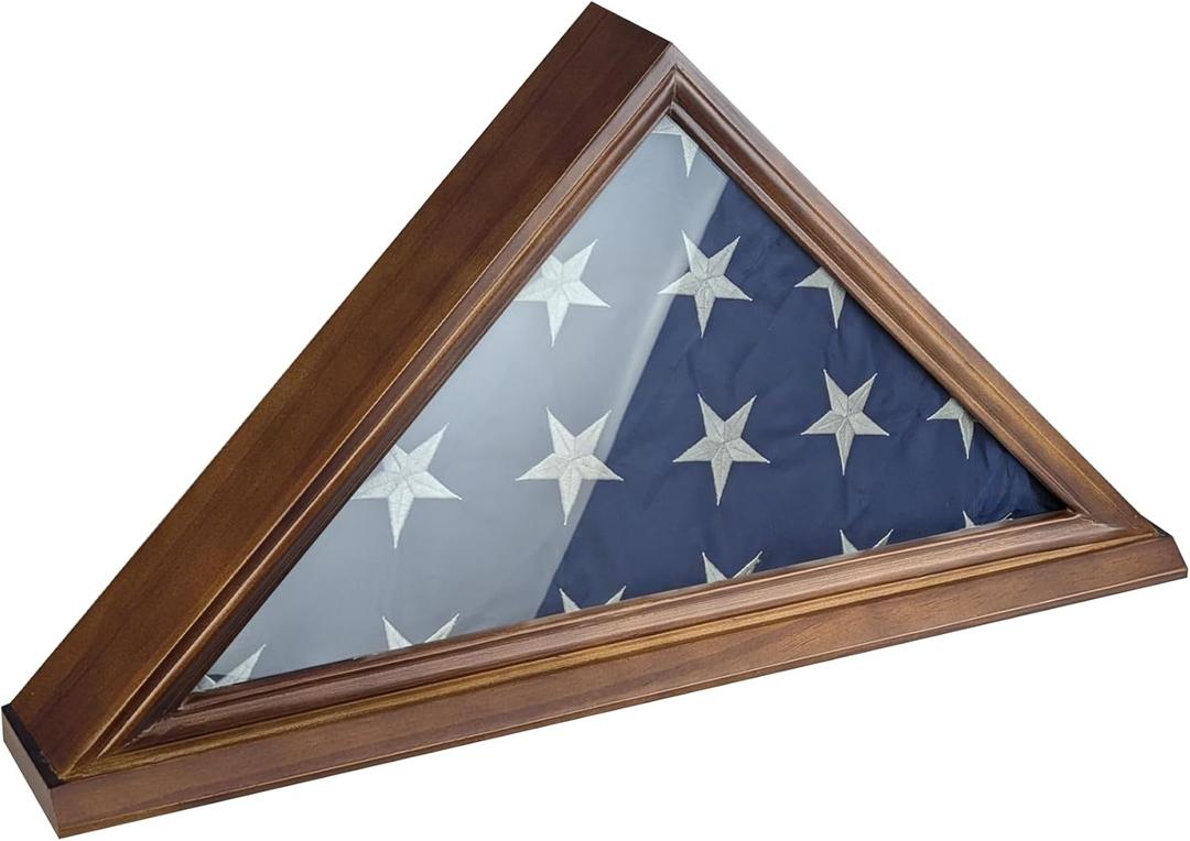 Premium Flag Display Case for Burial Flag - Military Shadow Box for 5x9.7 Veteran Burial Flag, Solid Wood Wall Mounted Flag Holder with Transparent Glass Front - Memory Box for Veteran Funeral Flags