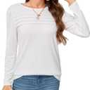 Long Sleeve Shirts for Women 2024 Fall Dressy Casual Blouses Pleated Scooped Neck Tunic Tops (White, XL)