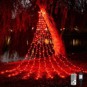 WBao 344 LED Christmas Lights Outdoor Decorations with 12" Star Topper, 11.9ft Waterfall Christmas Lights, Remote Control 8 Modes, 3 Timers, UL Listed Waterproof for Tree Roof Porch Xmas Decor, Red