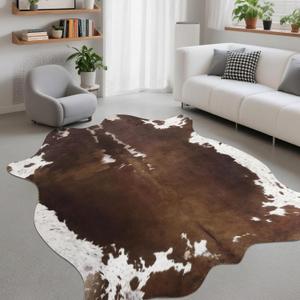 DweIke Faux Cowhide Print Rug for Living Room, 2.3 x 3.6 ft Dark Brown Western Animal Cow Hide Rugs, Non Slip Cool Cow Skin Carpet for Bedroom Dining Room Farmhouse Entrance Home Decor