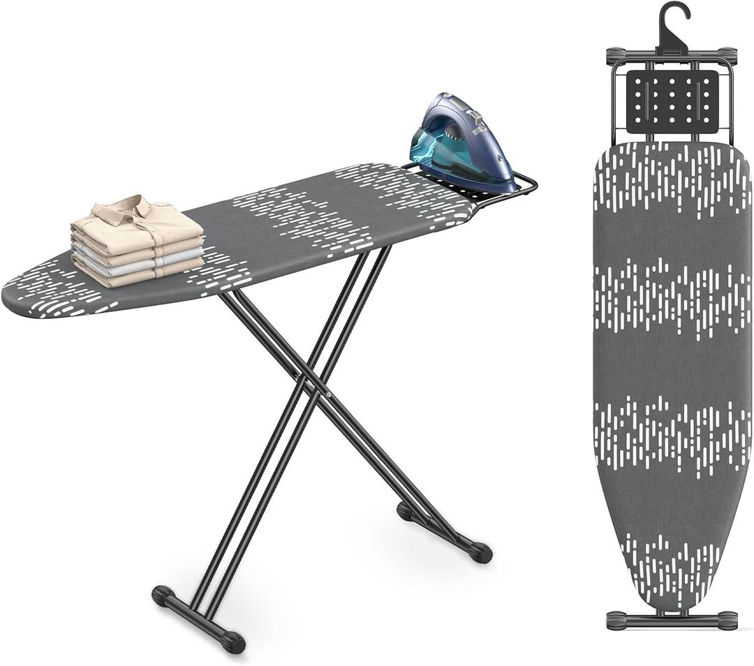 Ironing Board Full Size 54"x13" - Adjustable Height Foldable Iron Board with Iron Rest, Heat-Resistant Cover & Ultra Thick Padding - Heavy-Duty Sturdy Design, Space-Saving Ironing Table (Grey)