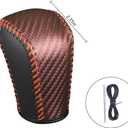 2 x Carbon Fiber Car Gear Shift Knob Cover, Leather Vehicle Stick Shifting Protector with Needle & Thread, Stylish Auto Shifter Knob Guard, Compatible with Inspire Crider Integra (Brown)