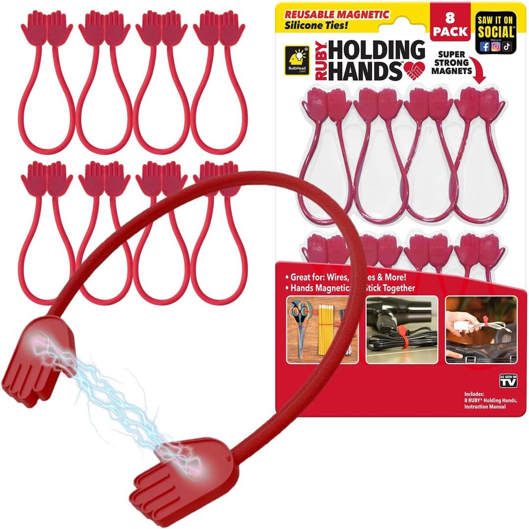 Ruby Holding Hands Ultra-Powerful Magnetic Silicone Zip Ties, AS-SEEN-ON-TV, Industrial-Strength Cable Ties with Magnet Automatically Stick Together, Reusable, Great for Cables, Cords (7.25 In.)