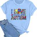 Autism Awareness Shirt Women Autism Shirts Autism Support Tops in April Blue Autism Mom Clothes Special Education Tees, Size XL