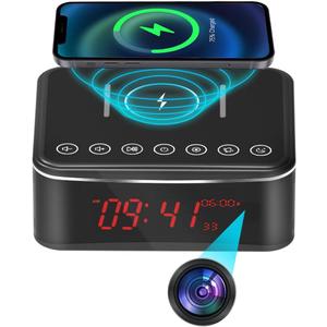 Hidden Camera Motion Activated/Stronger Night Vision/160View Angle/HD 1080P,Indoor WiFi Camera with Bluetooth Speaker,Alarm Clock,Wireless/Wire Charger(2.4/5Ghz)