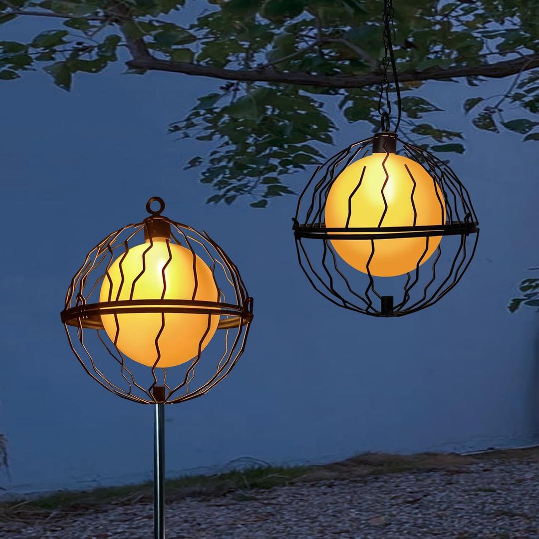 Outdoor Solar Lanterns Waterproof Flickering Flame Hanging Lanterns Lights for Outside Landscape Solar Pathway Decoration for Garden Lawn Porch Pergola Patio, 2 Pack