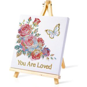 Ludeanetti 8"x8"Framed Diamond Painting Art kit for Adults with Stand 5D Special Shaped Drills Desktop Ornament Gift for Her,Mothers Day Gift