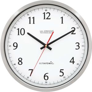 La Crosse Technology 404-1235UA-PL UltrAtomic 14 inch Stainless Steel Wall Clock, Shatterproof Lens, Silver
