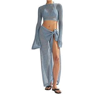 LANNEW Women's Swimsuits Cover Ups Set for Crochet Bathing Suit Hollow Out 2 Piece Bikini Coverup Beach Swimwear Size XL