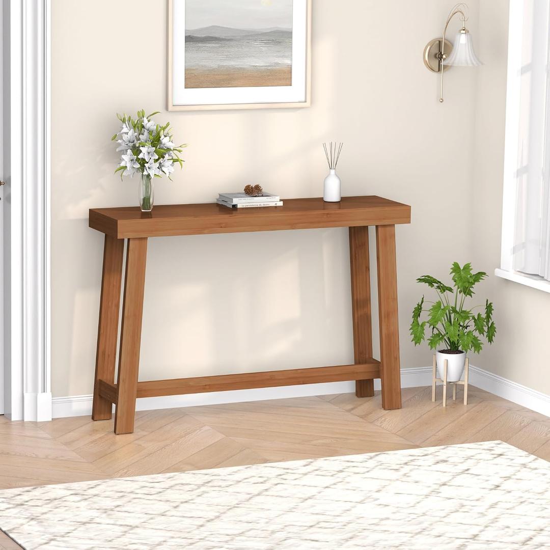 Bamboo Wood Entryway Table 47.2" Console Table, Narrow Sofa Table with Support Beam for Entrance, Hallway, Living Room, Bedroom, Foyer(Walnut), 47.24" x 31.5" x 11.81"