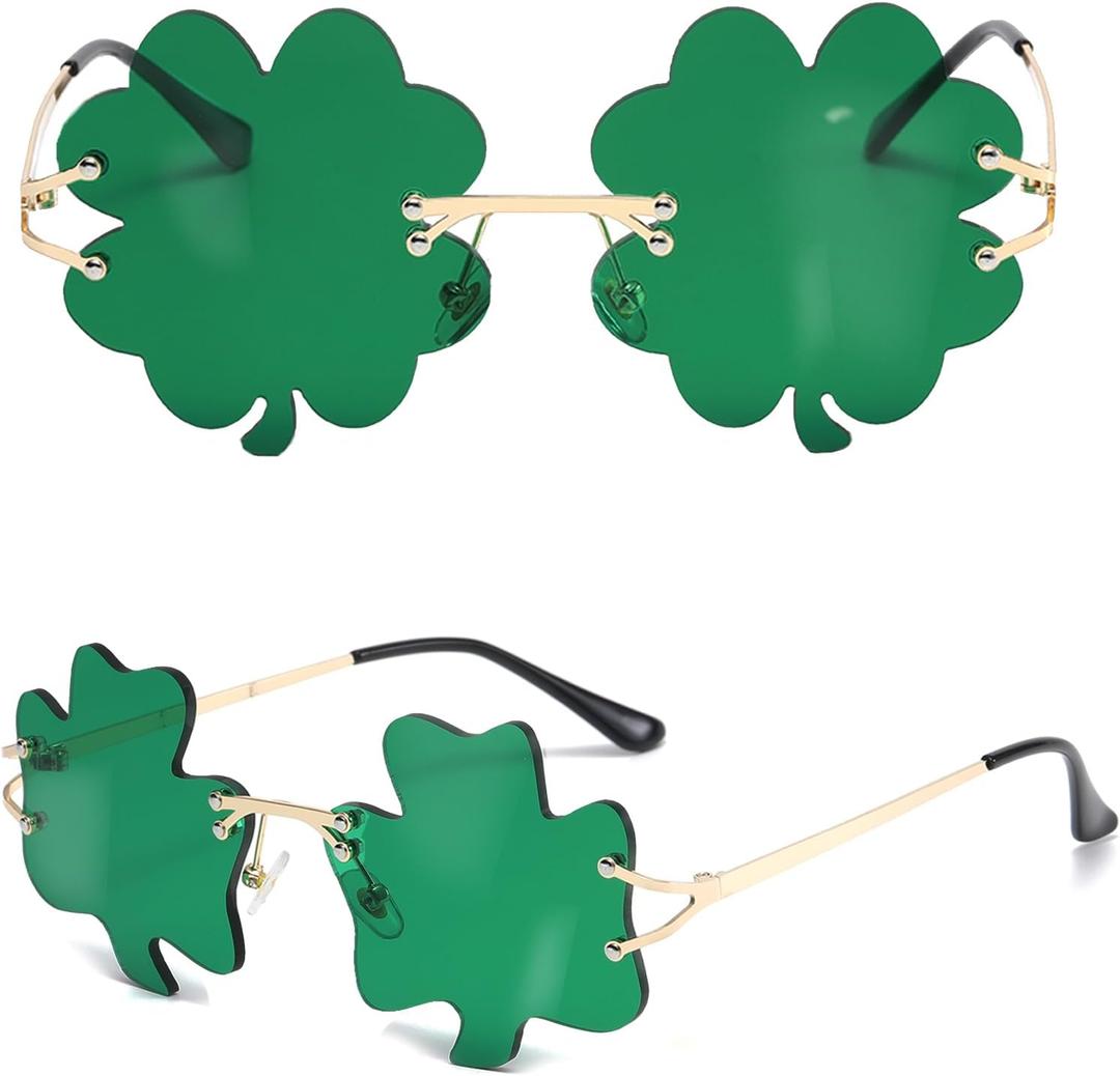 St. Patricks Day Irish Shamrock Sunglasses - Four Leaf Clover Leprechaun Costume Glasses Party Decorations Accessories (Green)