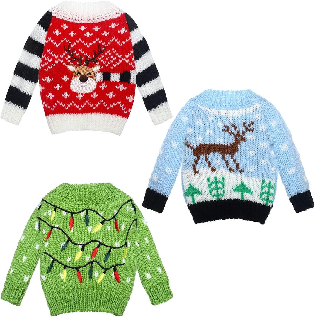 Aoriher 3 Pcs Christmas Doll Clothes Christmas Accessories Outfit Small Sweater Set Knitted Clothing Elk Xmas Santa Tree Snowflake Xmas Doll Accessories (Fresh Style)