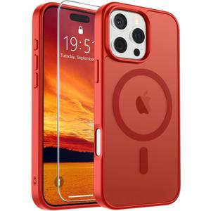 SUPFINE Magnetic for iPhone 16 Pro Max Case (Compatible with MagSafe) (Military Grade Drop Protection) Slim Translucent Matte Shockproof with Anti-Fingerprint Phone Case,Red