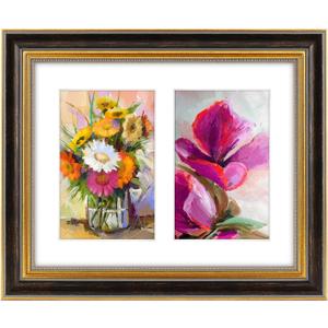 Golden State Art,8x10 Ornate Double Picture Frame Display Two 4x6 Photos with Mat or 8x10 Prints without Mat,Collage Picture Frame with Easel Stand(Black Gold)