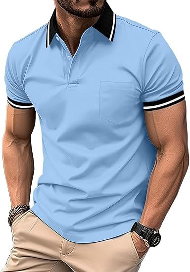 ZITY Mens Polo Shirts Casual Short Sleeve Athletic T-Shirts Classic Contrast Collar Shirt with Pocket XL