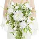 Ling's moment White Green Bridal Bouquet for Bride, White Green Wedding Bouquets for Bride, 13 Inch Bride Bouquets for Wedding Artificial Flowers Bouquets