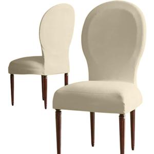 Vapor Fitness Round Back Chair Covers for Dining Chairs, Velvet Curved Dining Chair Covers, Stretch Soft Dining Room Chair Covers, Fits Kitchen and Dining, (Beige, 2 Pack)