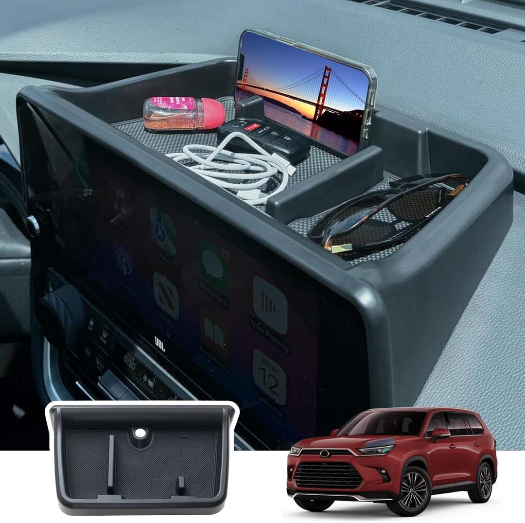 TOPINSTALL 2026 Custom Fit Dash Tray Compatible with 2024-2026 Toyota Grand Highlander Accessories, Center Console Screen Dashboard Organizer Phone Sunglasses Holder