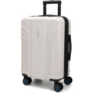 BAGSMART Expandable Carry On Luggage 22x14x9 Airline Approved, 1OO% PC Lightweight Hard Shell Suitcase, 20 Inch Travel Luggage with Spinner Wheels, Waterproof Rolling Suitcase, Biege (White)