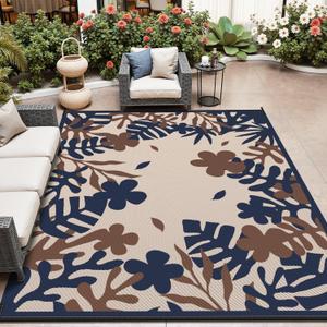 MontVoo Outdoor Rug Carpet 8x10 Waterproof-Patio Rug Mat Reversible Portable RV Camping Picnic Beach Mat Plastic Straw Rugs Outside Outdoor Area Rugs for Patio Deck Pool Deck Balcony Backyard (Navy&beige)