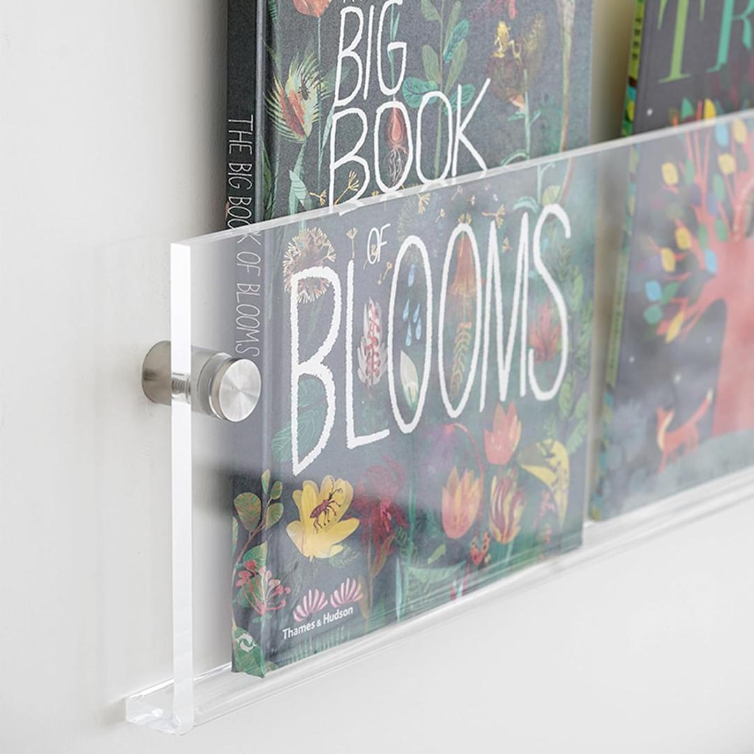 2-Pack Acrylic Magazine Holder Vinyl Records Holder, Display Floating Bookshelves Wall Mounted, Nursery Book Shelves Wall Decor Hanging Magazine Holder for Waiting Room, Living Room, Office, 24 Inch-2Pack