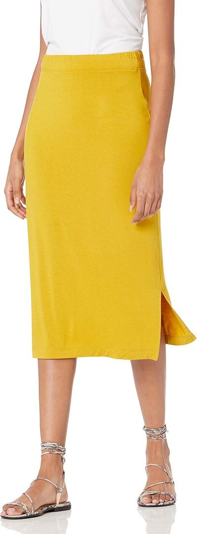Amazon Essentials Women's Pull-On Knit Midi Skirt (X-Large, Dark Yellow)