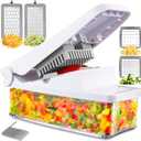 Geedel Vegetable Cutter, Onion Cutter Pro Food Chopper, Kitchen Vegetable Slicer Dicer Cutter Grater, Veggie Chopper with container for Salad Onion Potato Carrot (4 in 1, White)