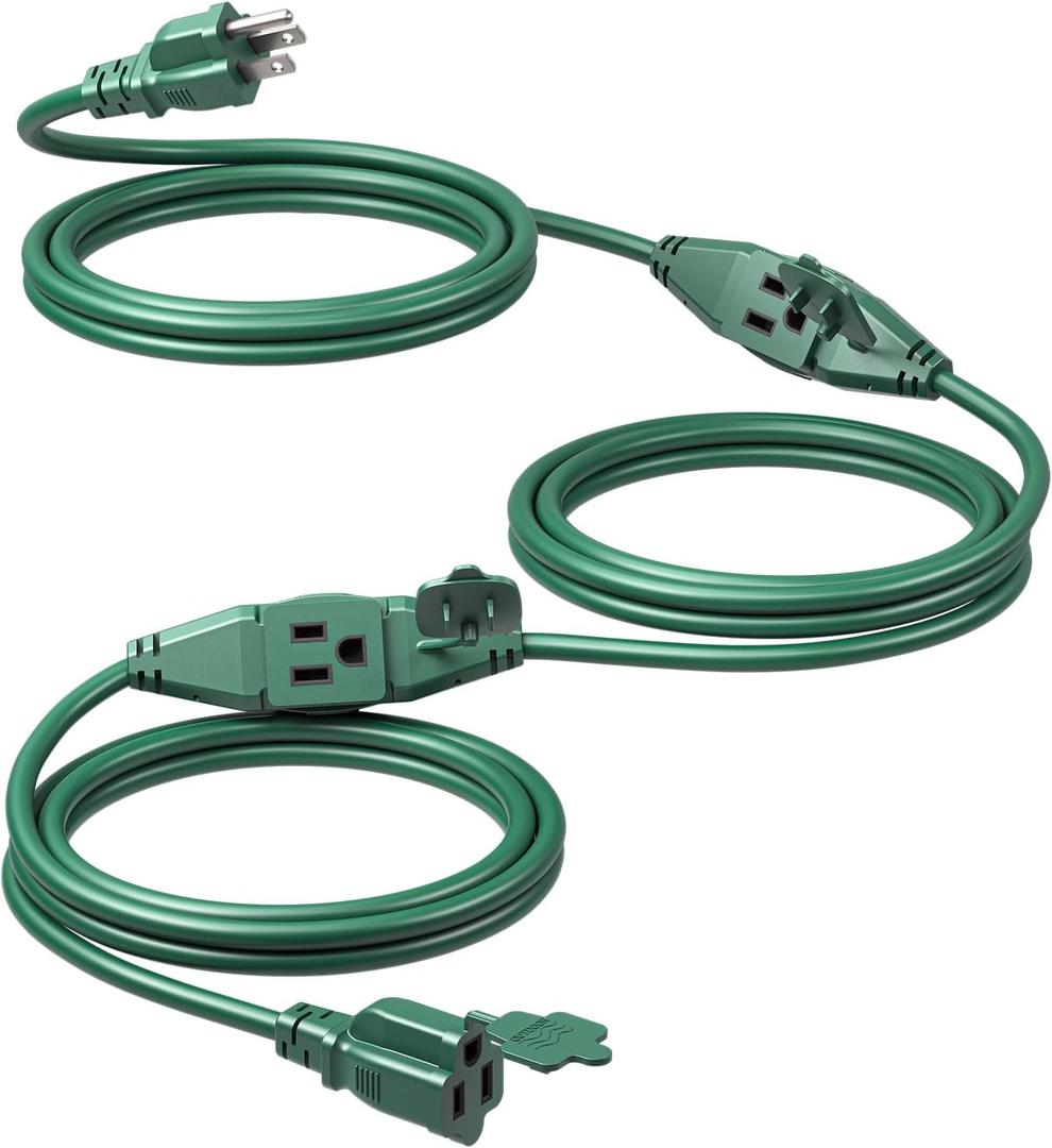 DEWENWILS 25Ft Outdoor Extension Cord, Evenly Spaced 3 Outlets Plugs with Safety Cover, 16/3 SJTW Weatherproof Wire for Outdoor String Lights, ETL Listed (Green)