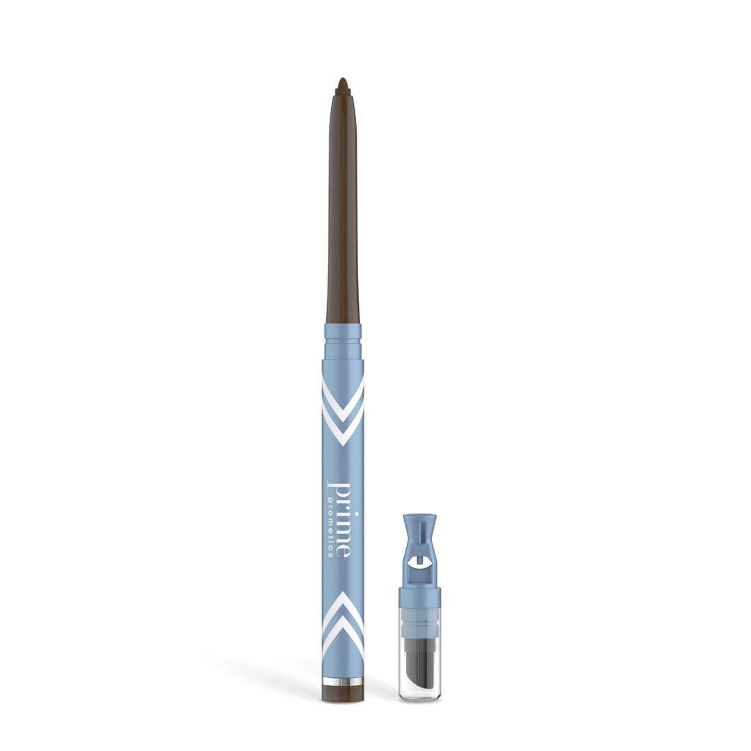 PRIME PROMETICS PrimeEyes Glide Eyeliner for Mature Women Water-Resistant, Long-Stay and Mess-Proof Gel Cream Texture, Discreet Sharpener and Effective Smudger (Wood Brown)