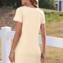 AlvaQ Womens Solid Color Casual Summer Square Neck Short Sleeve Mini Dresses with Pockets (Beige, XL)